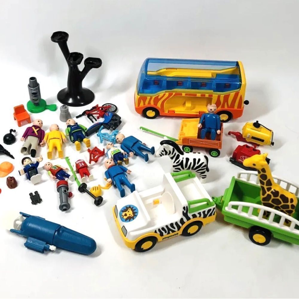 Vintage Playmobil Figure Bus Safari Zoo Lot 40pc